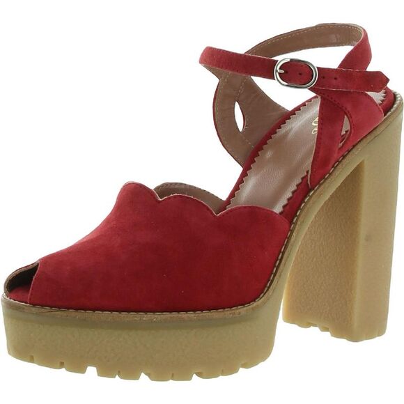 Red Valentino Womens Red Suede Peep Toe Ankle Strap Platform Heels Shoes New - Picture 1 of 5